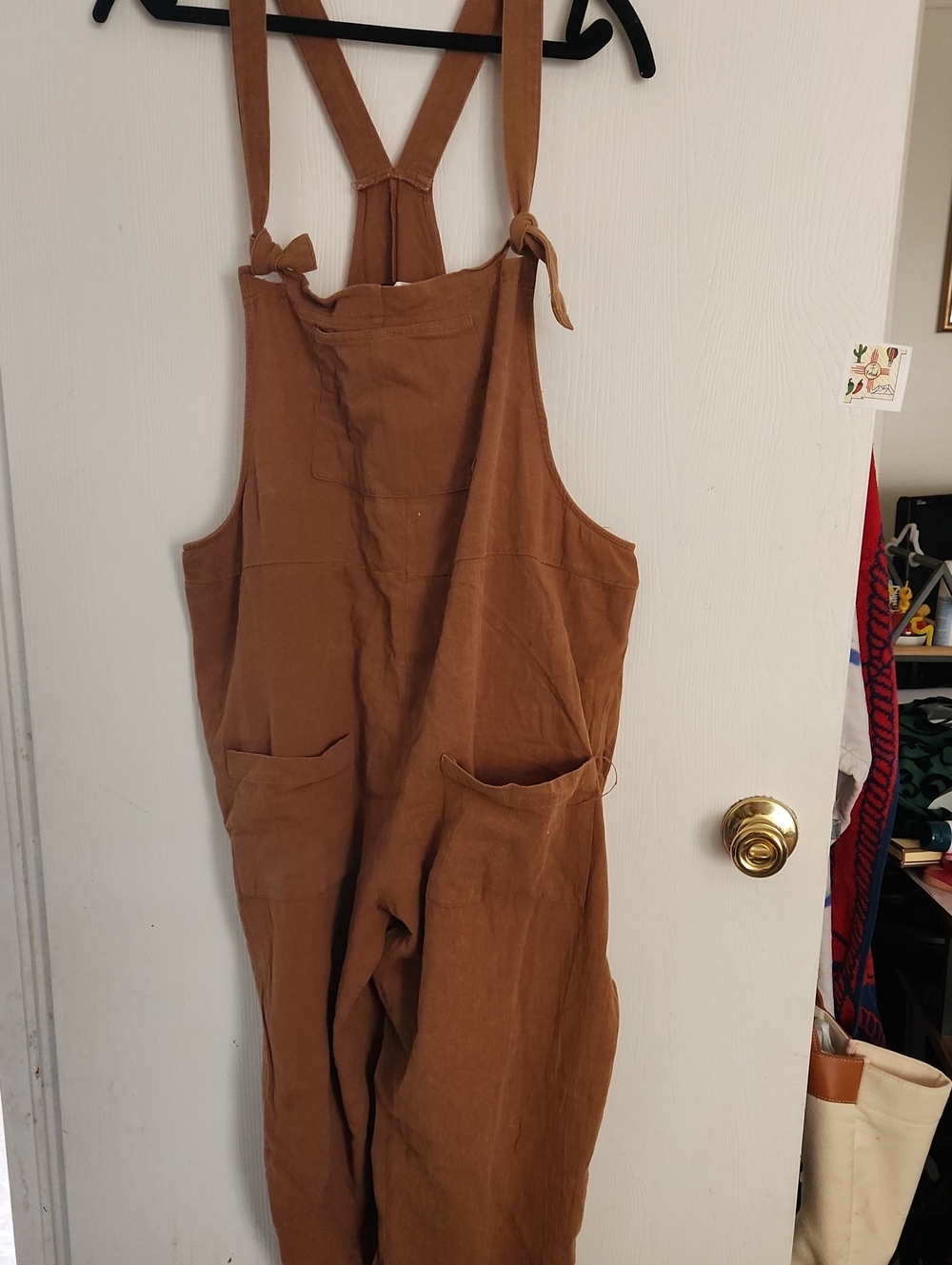Women's Tie-Strap Brown Cotton Utility Jumpsuit